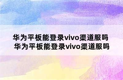 华为平板能登录vivo渠道服吗 华为平板能登录vivo渠道服吗